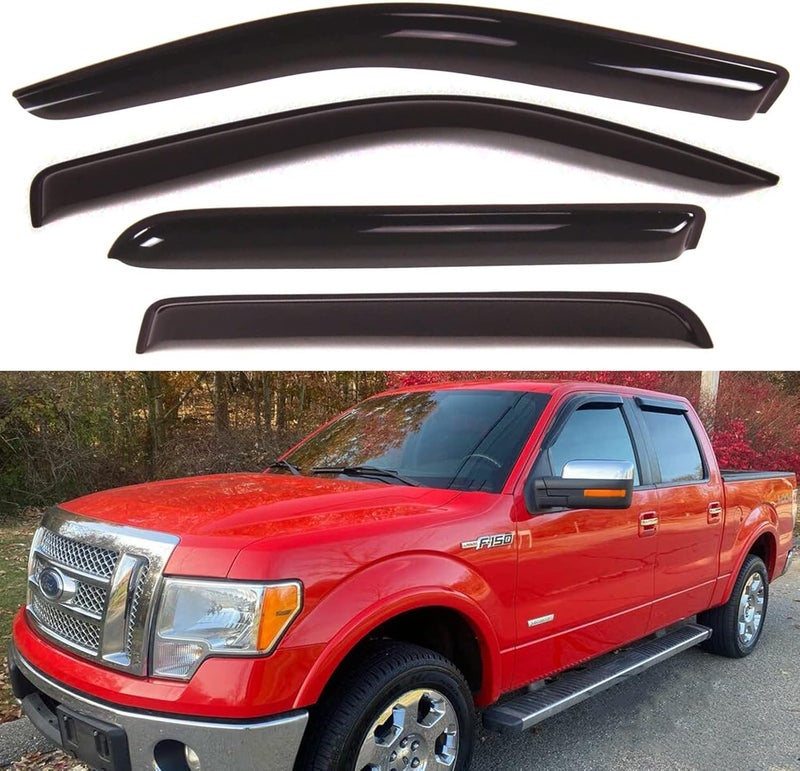 TONOYTIM Side Window Visors Wind Deflectors Vent Guard Shade for F150 SuperCrew/Crew Cab Sun Rain Guards 2009-2014,Tape On Smoke Out-Channel Vent Deflector,Weatherproof Side Window Deflector,4PC-Set 94155 - Image 1